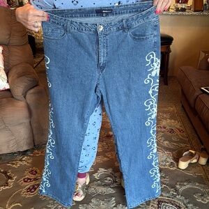 Denim 24/7 Blue and White Straight Leg Jeans